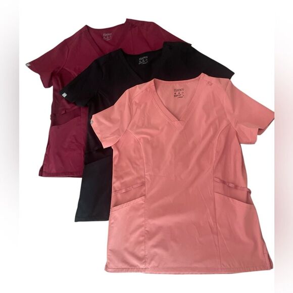 Hanes Tops - Hanes Comfort Scrub Top Bundle of 3 Womens Medium Pink Black Burgundy
